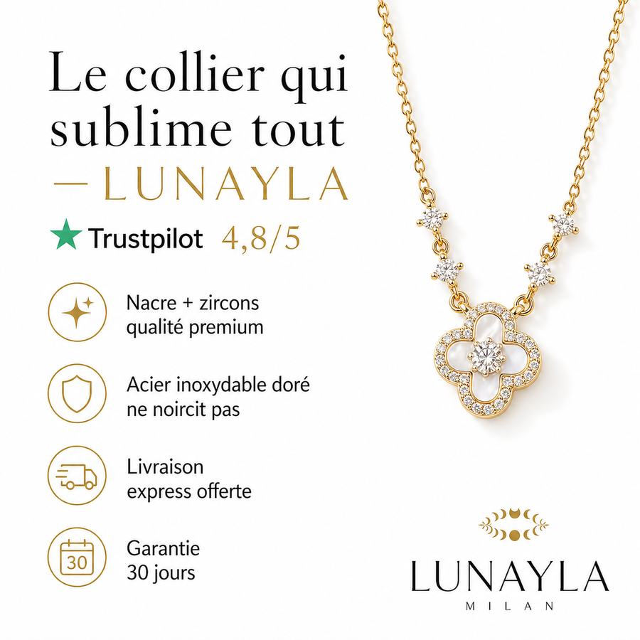 Collier trèfle pavé nacre doré Lunayla – photo 3