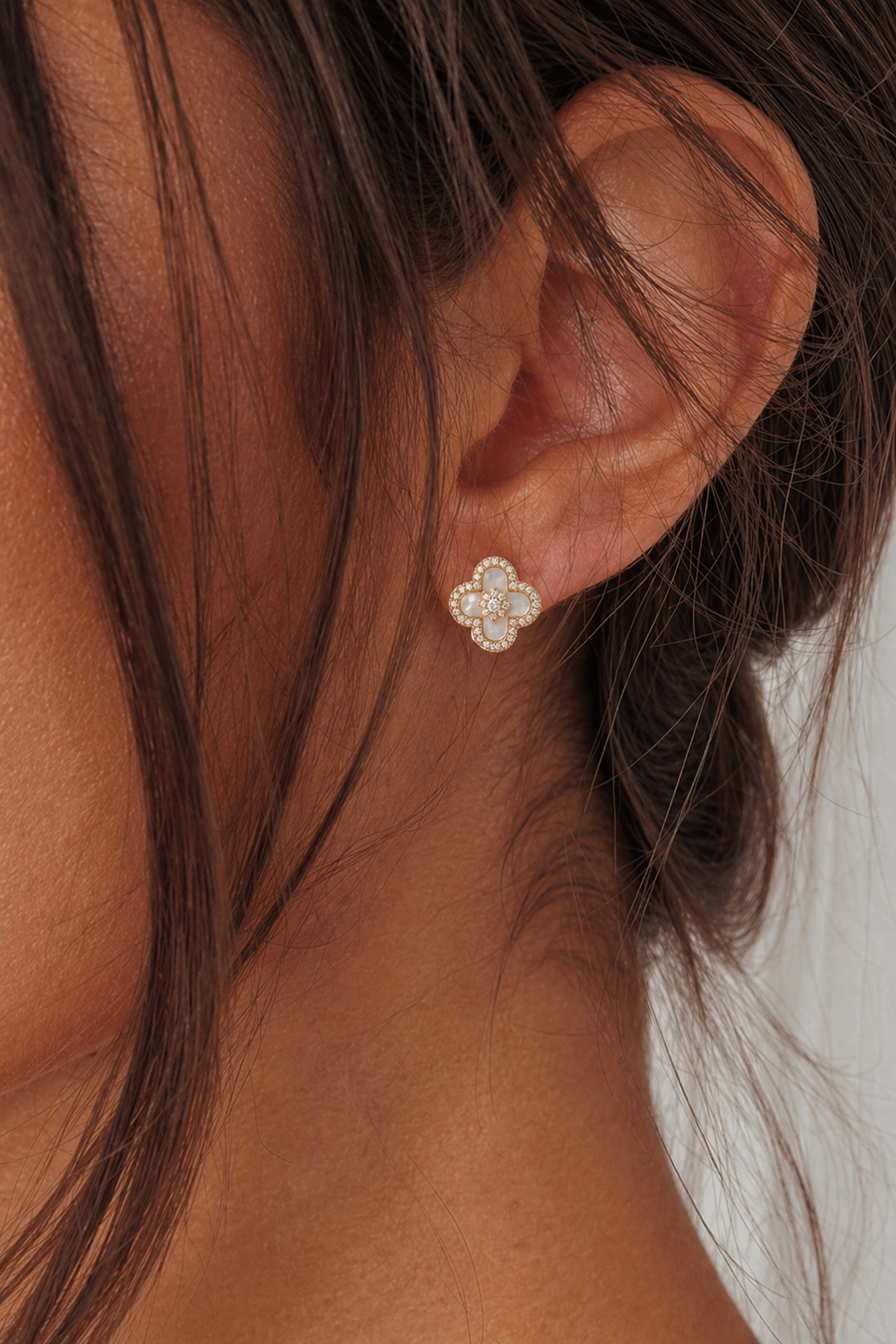 Boucles d'oreilles trèfle nacre dorées Lunayla – photo 1