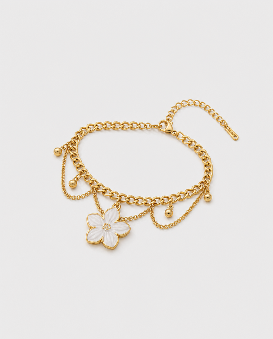 Bracelet Cheville Fleurs Cerisier Or Rose
