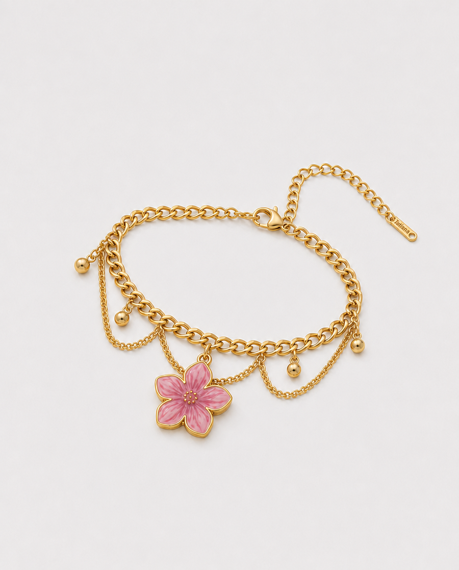 Bracelet Cheville Fleurs Cerisier Or Rose