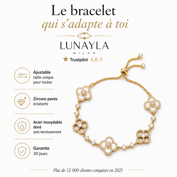 Bracelet trèfle ajustable zircons doré Lunayla – photo 3