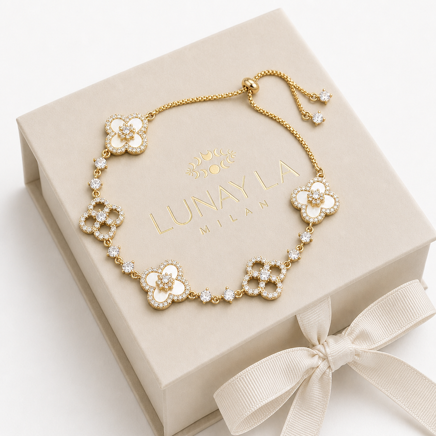 Bracelet trèfle ajustable zircons doré Lunayla – photo 4